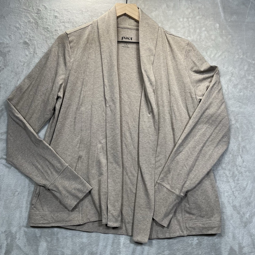 PACT Organic Cotton Open Front Cardigan  Beige Oversized Minimalist Sz M